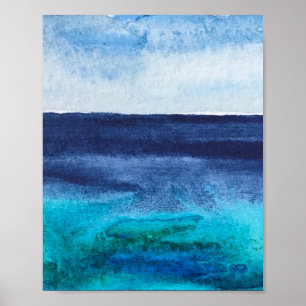 Blue abstract Nautical Seaside Ocean Art Waves Poster