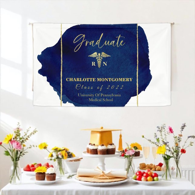 Blue Abstract Nurse Medical Caduceus Graduation Banner (Creator Uploaded)