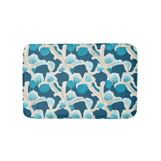 Blue Abstract Ocean Floor | Coastal Pattern Bath Mat (Front)