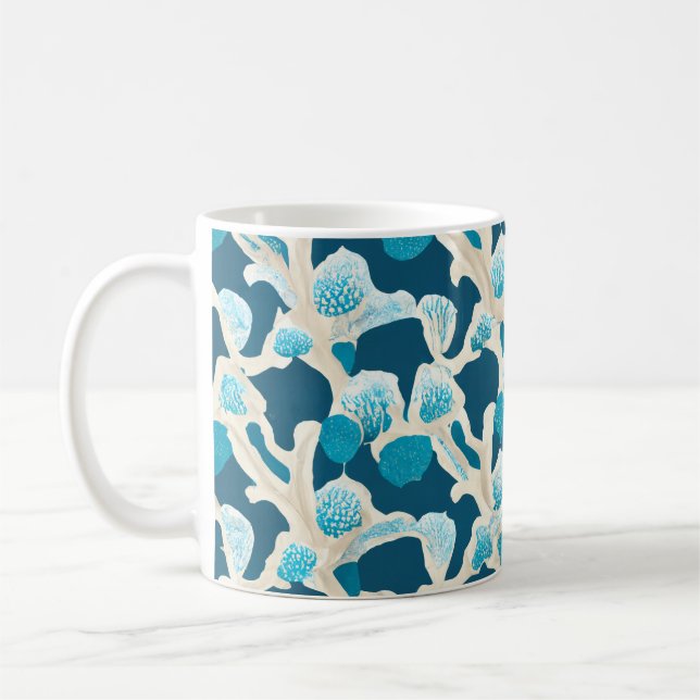 Blue Abstract Ocean Floor | Coastal Pattern Coffee Mug (Left)