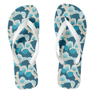 Blue Abstract Ocean Floor   Coastal Pattern Flip Flops