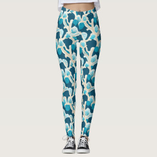 Blue Abstract Ocean Floor   Coastal Pattern Leggings