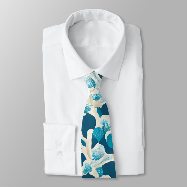 Blue Abstract Ocean Floor | Coastal Pattern Tie (Tied)
