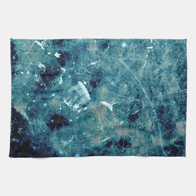 Blue abstract paint grunge style digital art tea towel (Horizontal)