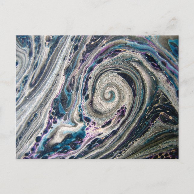 Blue Abstract Paint Pour Postcard (Front)