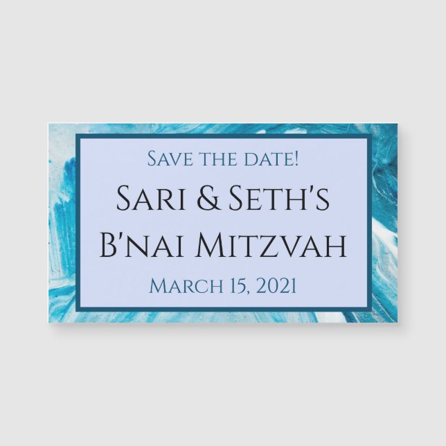 Blue Abstract Paint Save the Date Magnet (Front)
