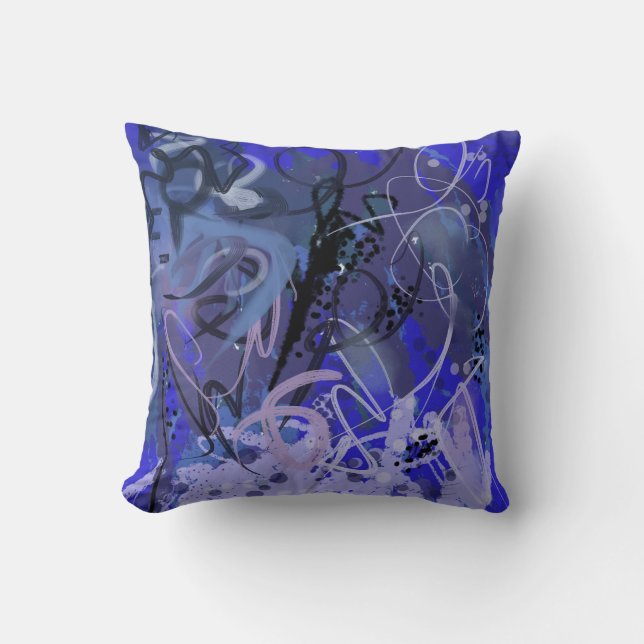 Blue abstract painting cushion (Front)