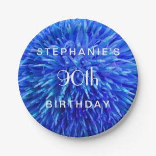 Blue Abstract Paper Plates, 90th Birthday Party Paper Plate