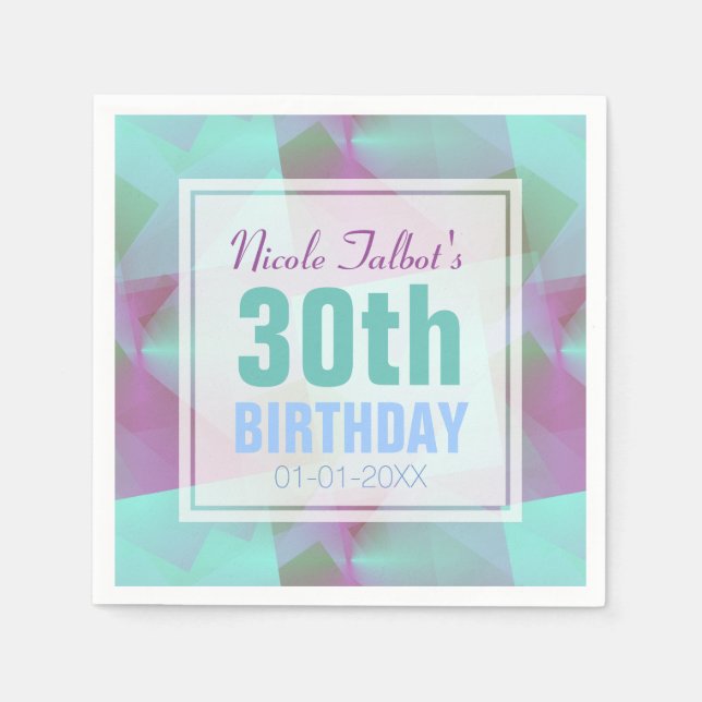 Blue Abstract pastel 30th Birthday Paper Napkins (Front)