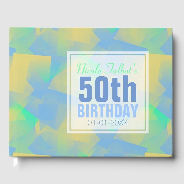Blue Abstract pastel 50th Birthday Guest Book (Front)