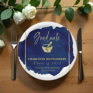 Blue Abstract Pharmacy School Graduation  Paper Plate