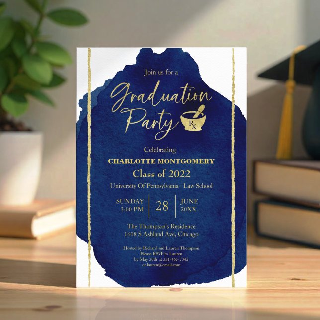 Blue Abstract Pharmacy School Graduation Party Invitation (Creator Uploaded)
