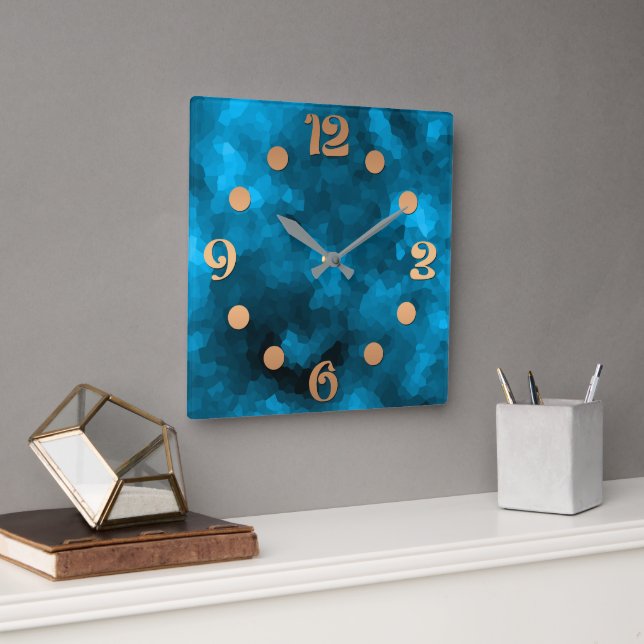 Blue abstract polygonal background square wall clock (Office)