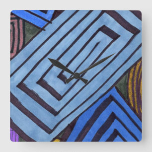 Blue abstract rectangular Egyptian coil spiral art Square Wall Clock