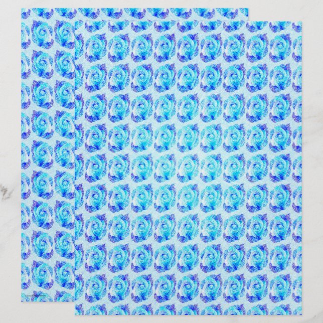 Blue Abstract Roses Scrapbook Paper 2-Sided Page (Front/Back)