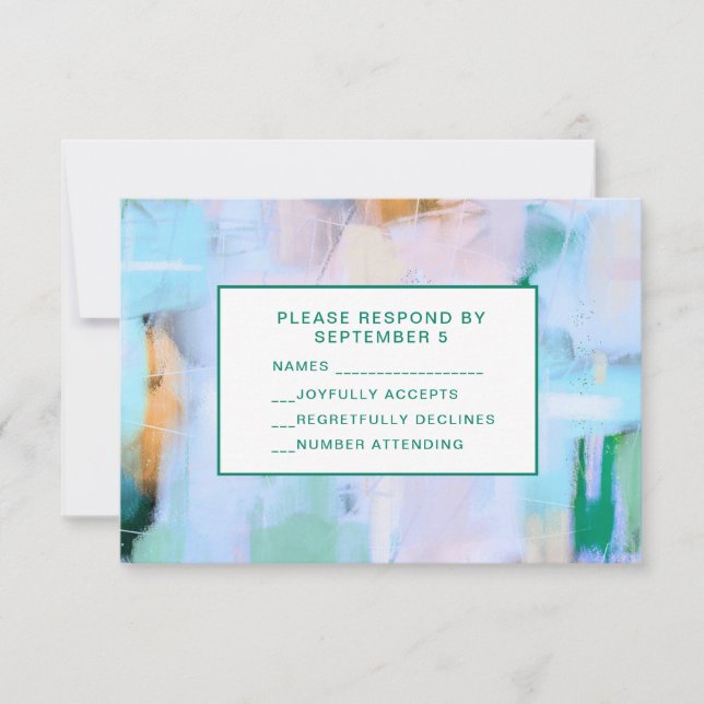 Blue Abstract RSVP Card Boho Colourful (Front)