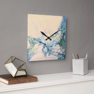 Blue Abstract Square Wall Clock
