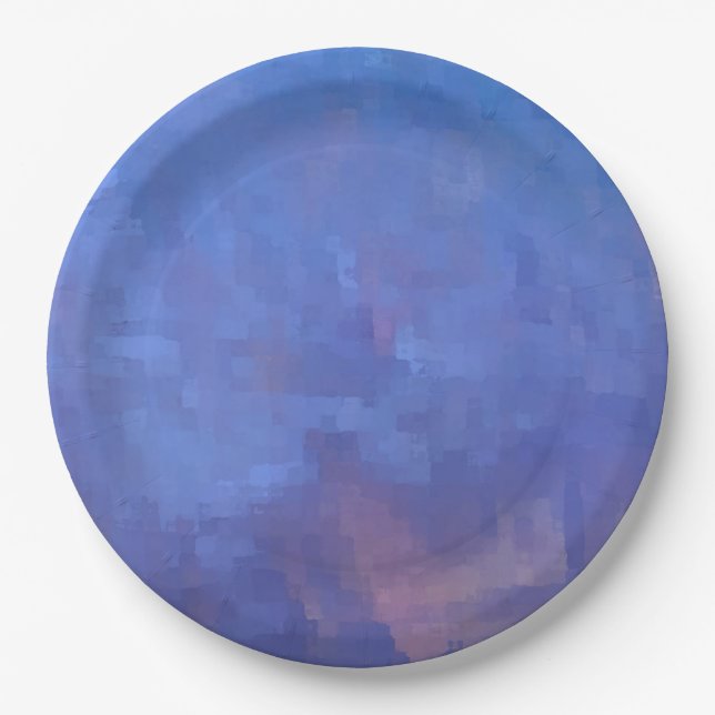Blue Abstract Squares Design Paper Plate (Front)