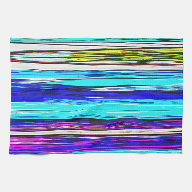 Blue Abstract Stripes 606 Tea Towel (Horizontal)