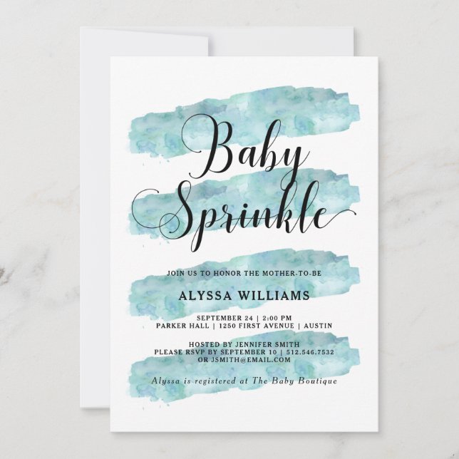 Blue Abstract Stripes | Watercolor Baby Sprinkle Invitation (Front)