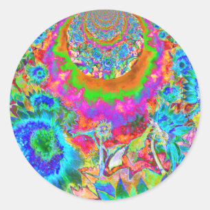 Blue abstract sunflower floral watercolor painting classic round sticker