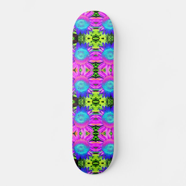 Blue Abstract Sunflower Skateboard (Front)