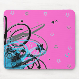 blue abstract swirls on a pink background mouse mat