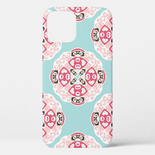 Blue abstract tiles: cute vintage. iPhone 12 case