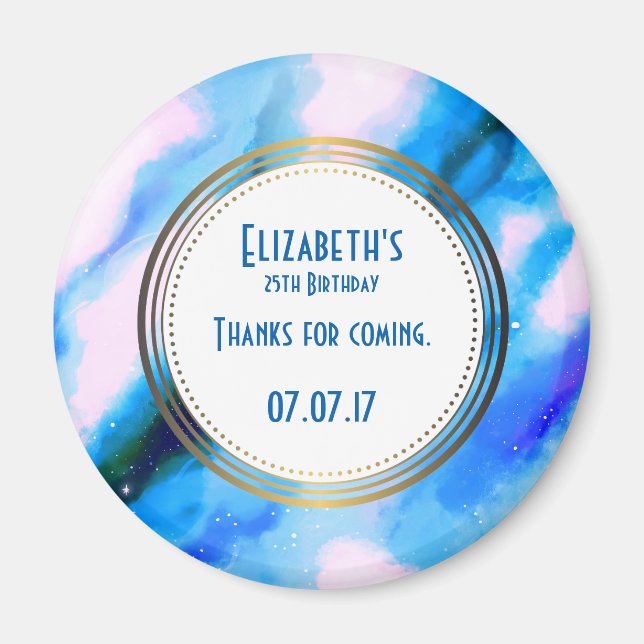 Blue Abstract W/ Gold Circle Birthday Thank You Magnet (Front)