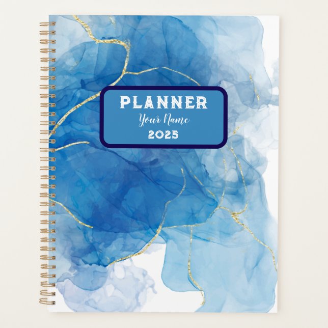 Blue Abstract Water Colour Planner (Front)