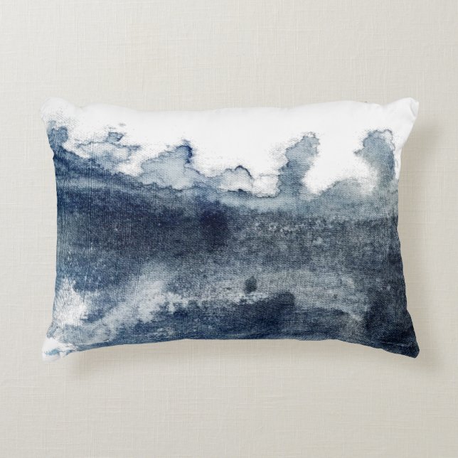 Blue abstract watercolor decorative cushion (Front)