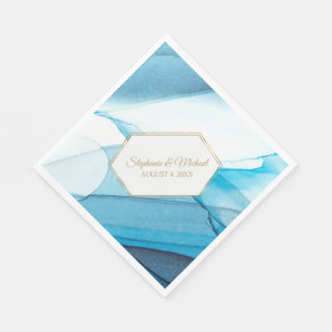 Blue Abstract Watercolor Double Frame Wedding Napkin