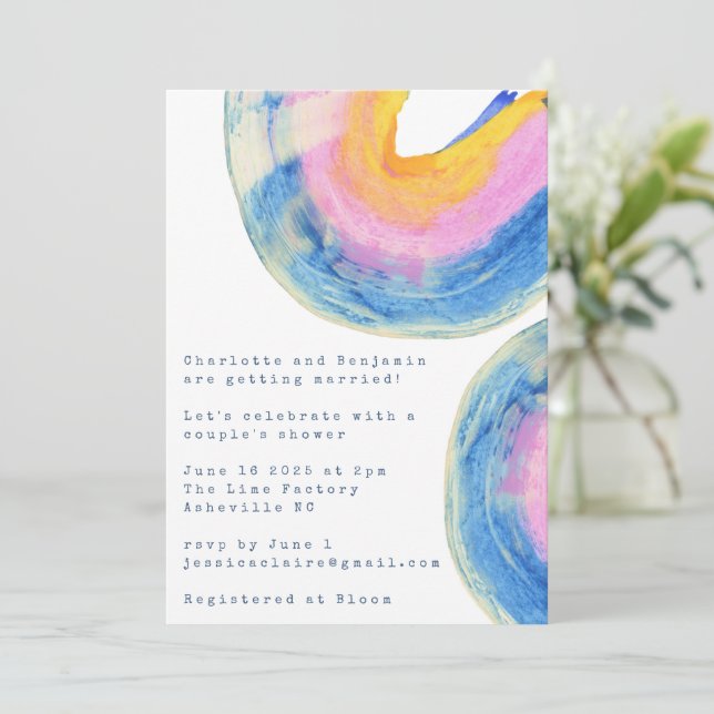 Blue Abstract Watercolor Swirl Couples Shower  Invitation (Standing Front)