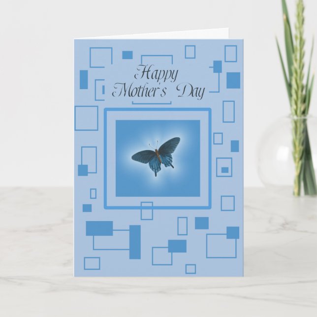 Blue Abstract with Butterfly, Mother's Day Holiday Card (Front)