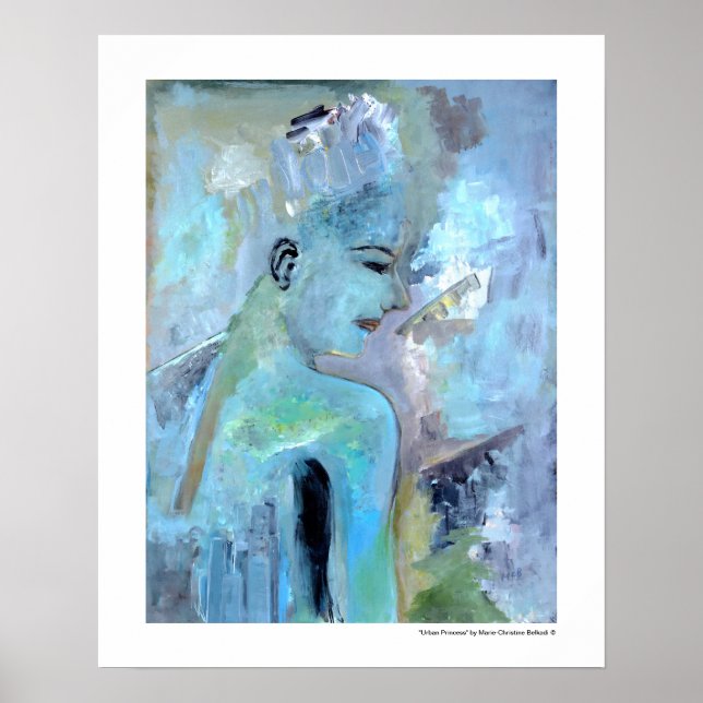 Blue Abstract Woman Figurative Art Whimsical Decor (Front)