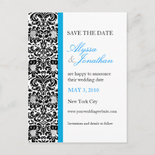 Blue Accent Damask Save the Cate Card