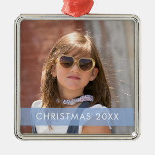 Blue Accent Ribbon Photo Template Christmas Metal Tree Decoration