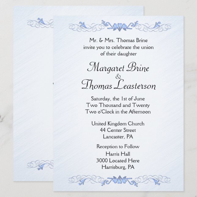 Blue Accent Wedding Invitations (Front/Back)