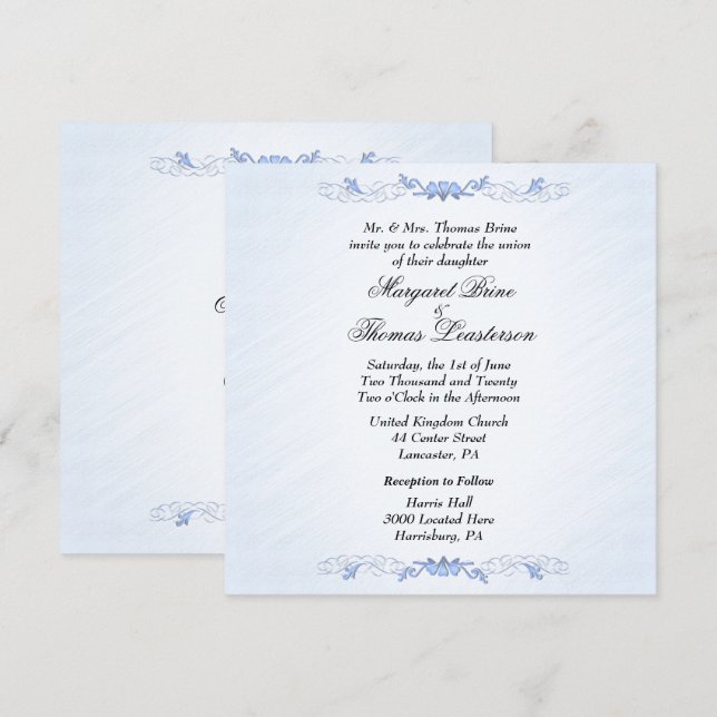 Blue Accent Wedding Invitations (Front/Back)