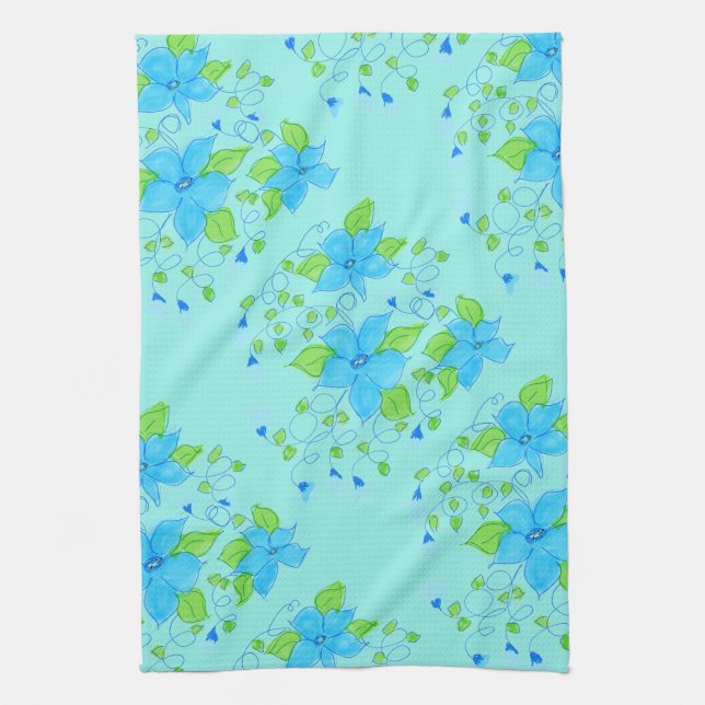 Blue Accented in green Tea Towel (Vertical)