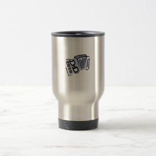 Blue accordion graphic image design, music travel mug