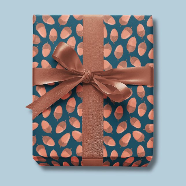 Blue Acorn pattern Wrapping Paper Sheet (Acorn Autumn wrapping paper)