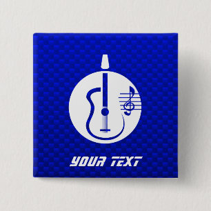 Blue Acoustic Guitar 15 Cm Square Badge
