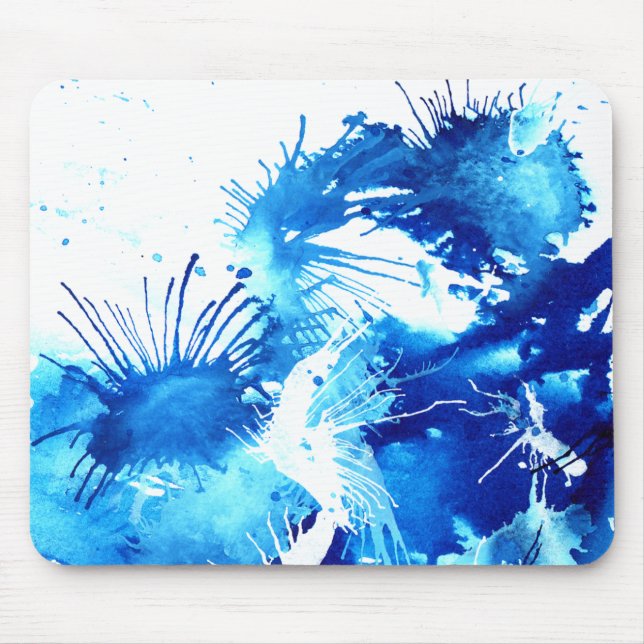 Blue Acrylic Inks Floral Weird Abstract Painting Mouse Mat (Front)