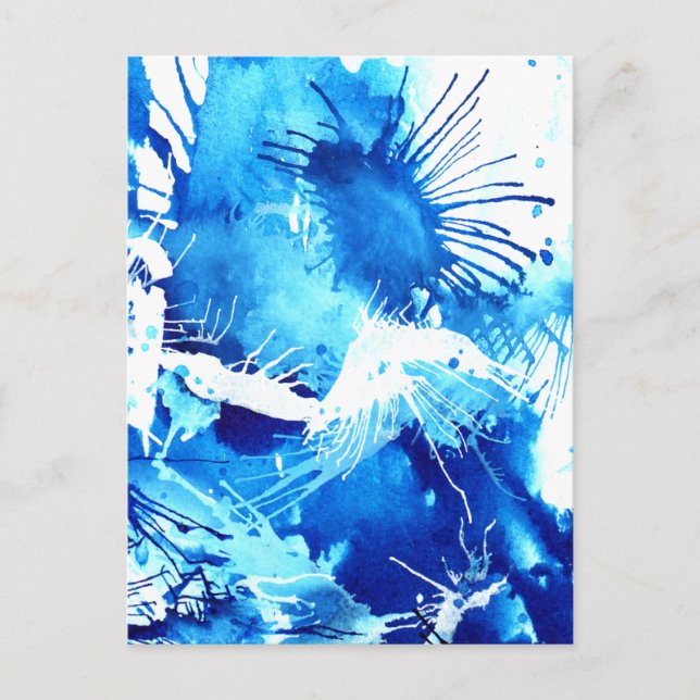 Blue Acrylic Inks Floral Weird Abstract Painting Postcard (Front)