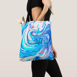 Blue Acrylic Painting Abstract Splatter Swirl Tote Bag