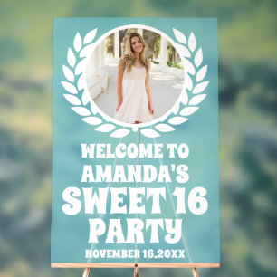 Blue Acrylic Photo Sweet 16 Welcome Sign
