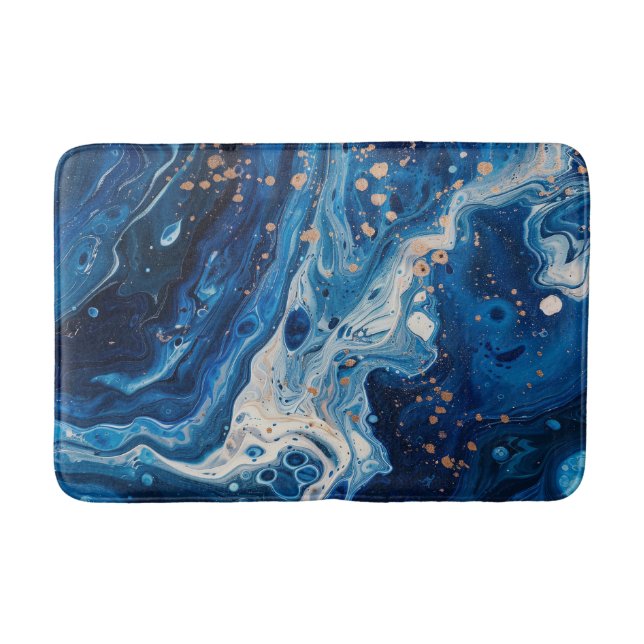Blue Acrylic Pour Graphic Pretty Ocean Water Lake Bath Mat (Front)