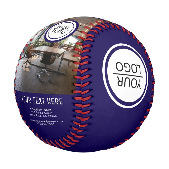 Blue Add Logo Custom Text Company Photo Baseball (Angled)