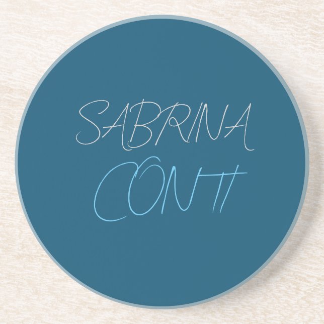 Blue Add Name Modern Minimalist Plain Coaster (Front)